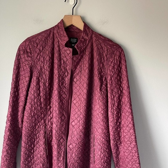 Eileen Fisher Women's Purple Maroon 100% Silk Open Front Jacket Size PS - Picture 2 of 5